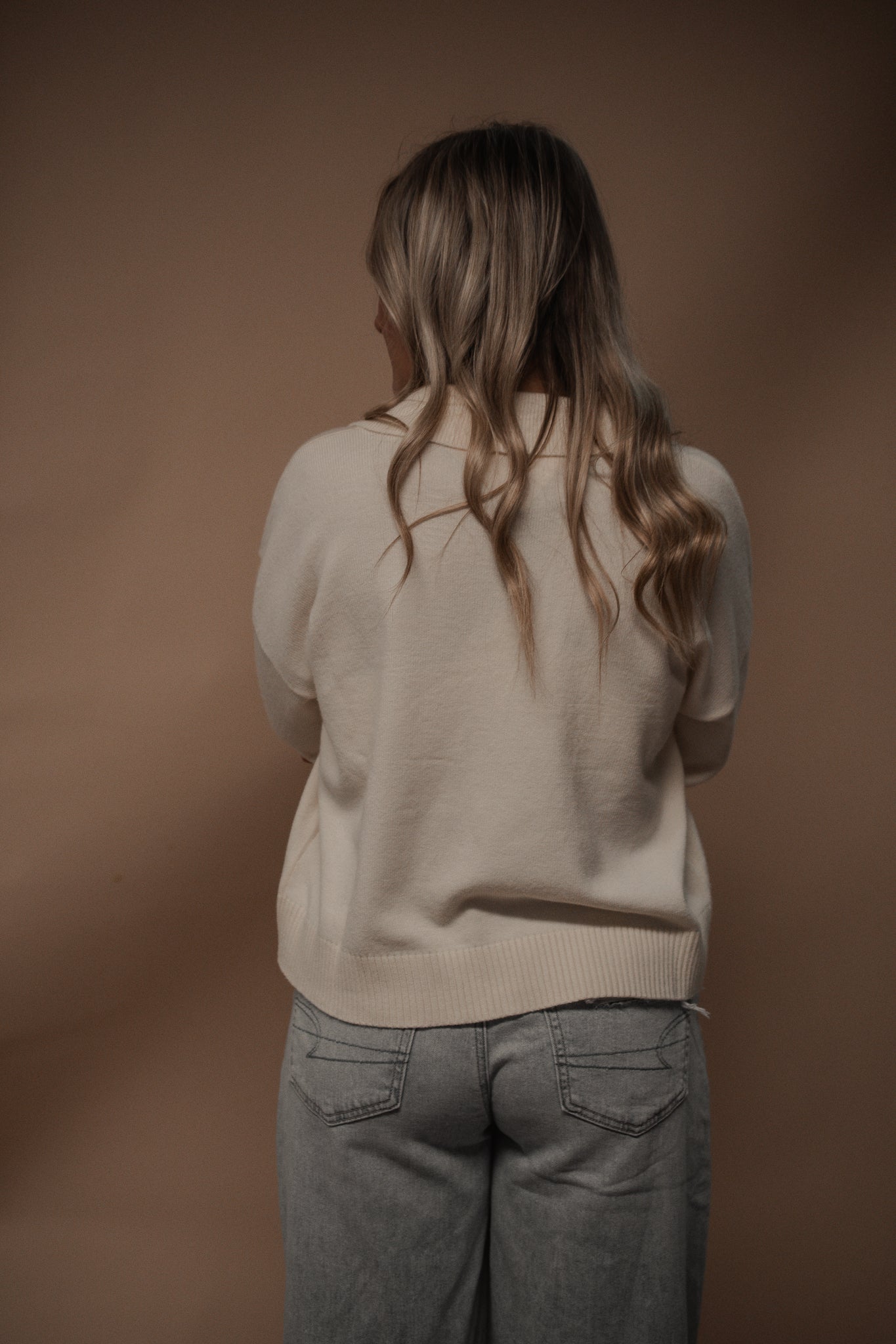 cream collared knit long sleeve