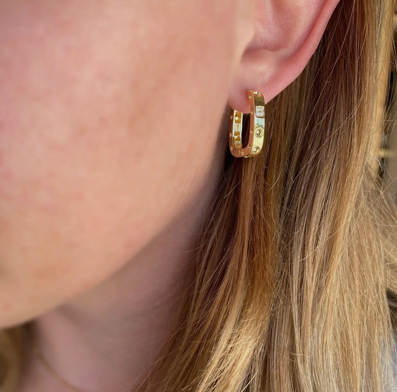 18k gold filled medium rectangular hoop earrings