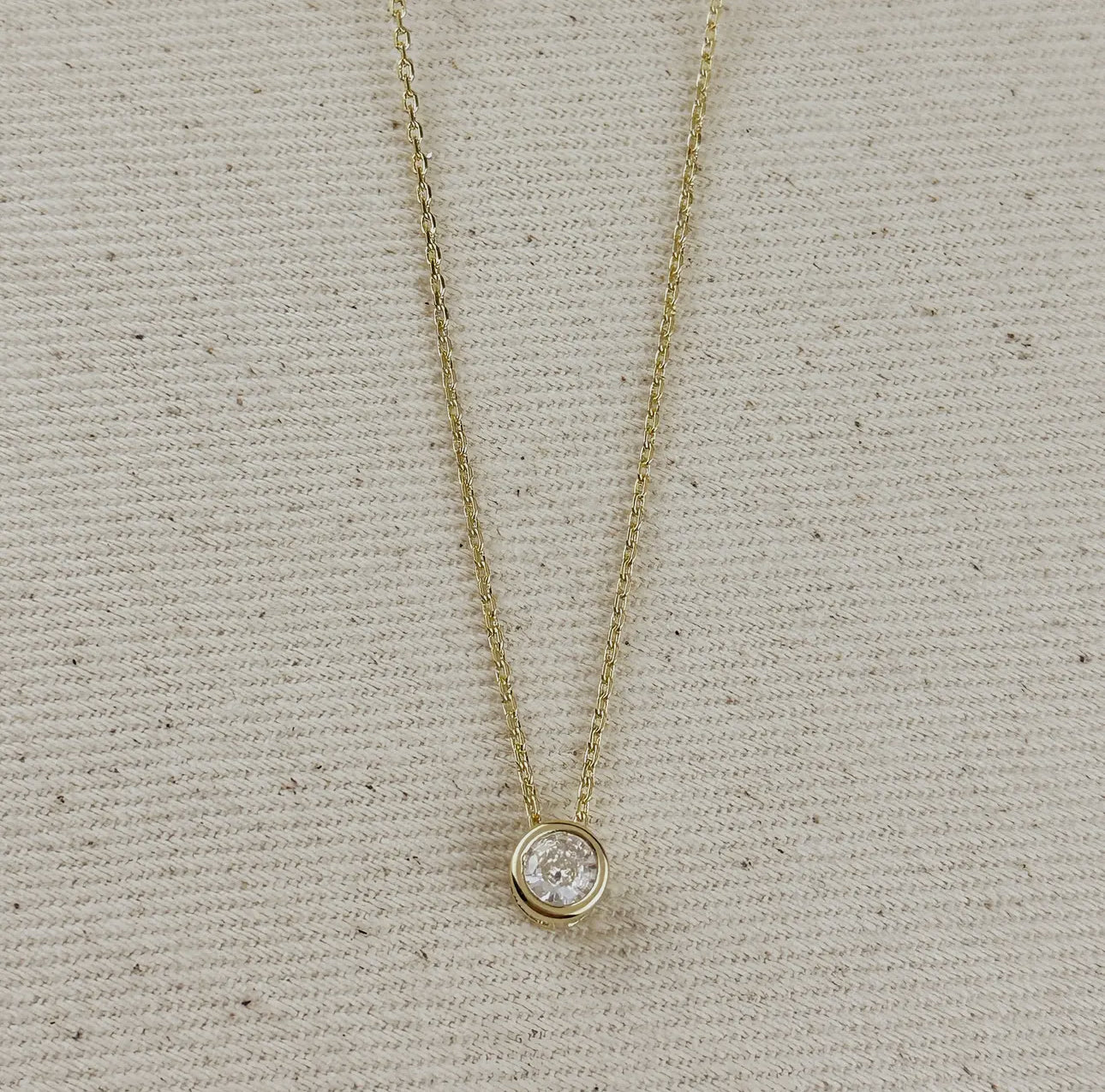 18k gold filled solitaire diamond charm necklace
