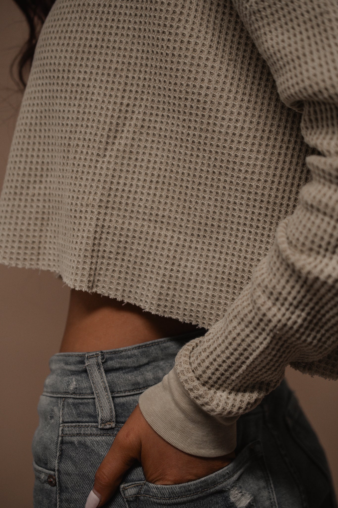 sage waffle crop top