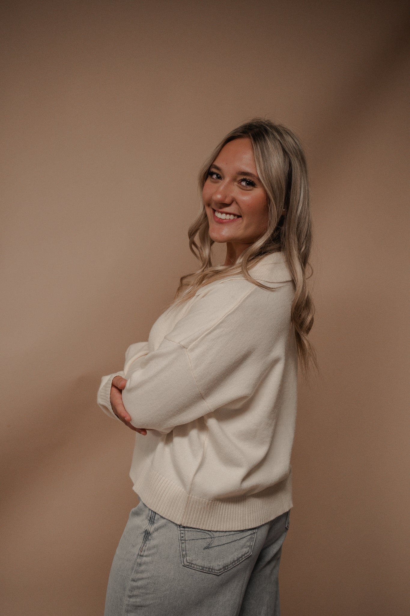 cream collared knit long sleeve