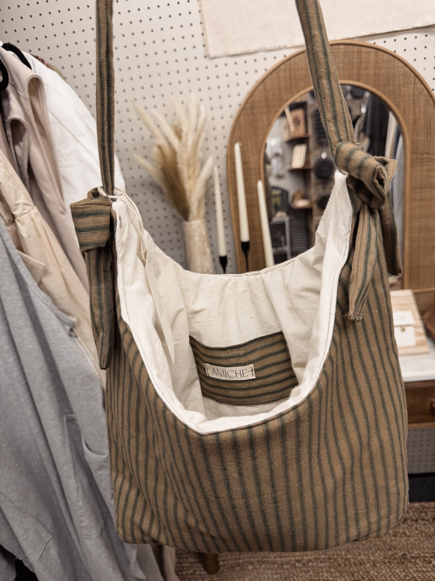 green striped bow tote bag