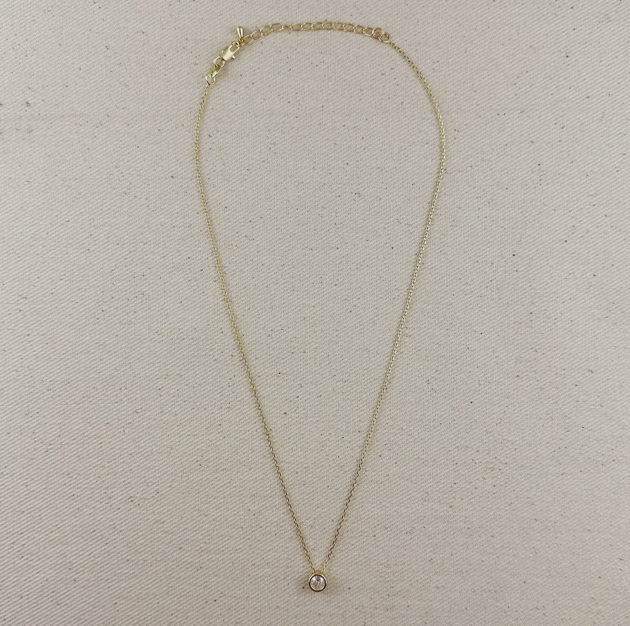 18k gold filled solitaire diamond charm necklace