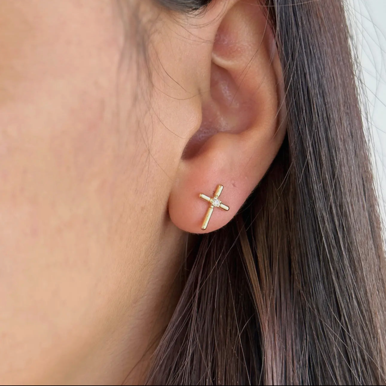 18k gold filled mini cross stud earrings