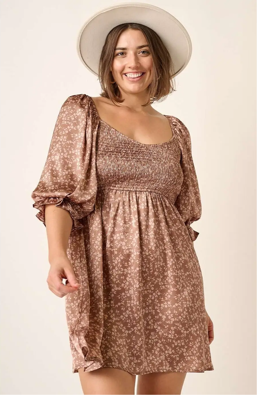 plus size floral smocked baby doll dress