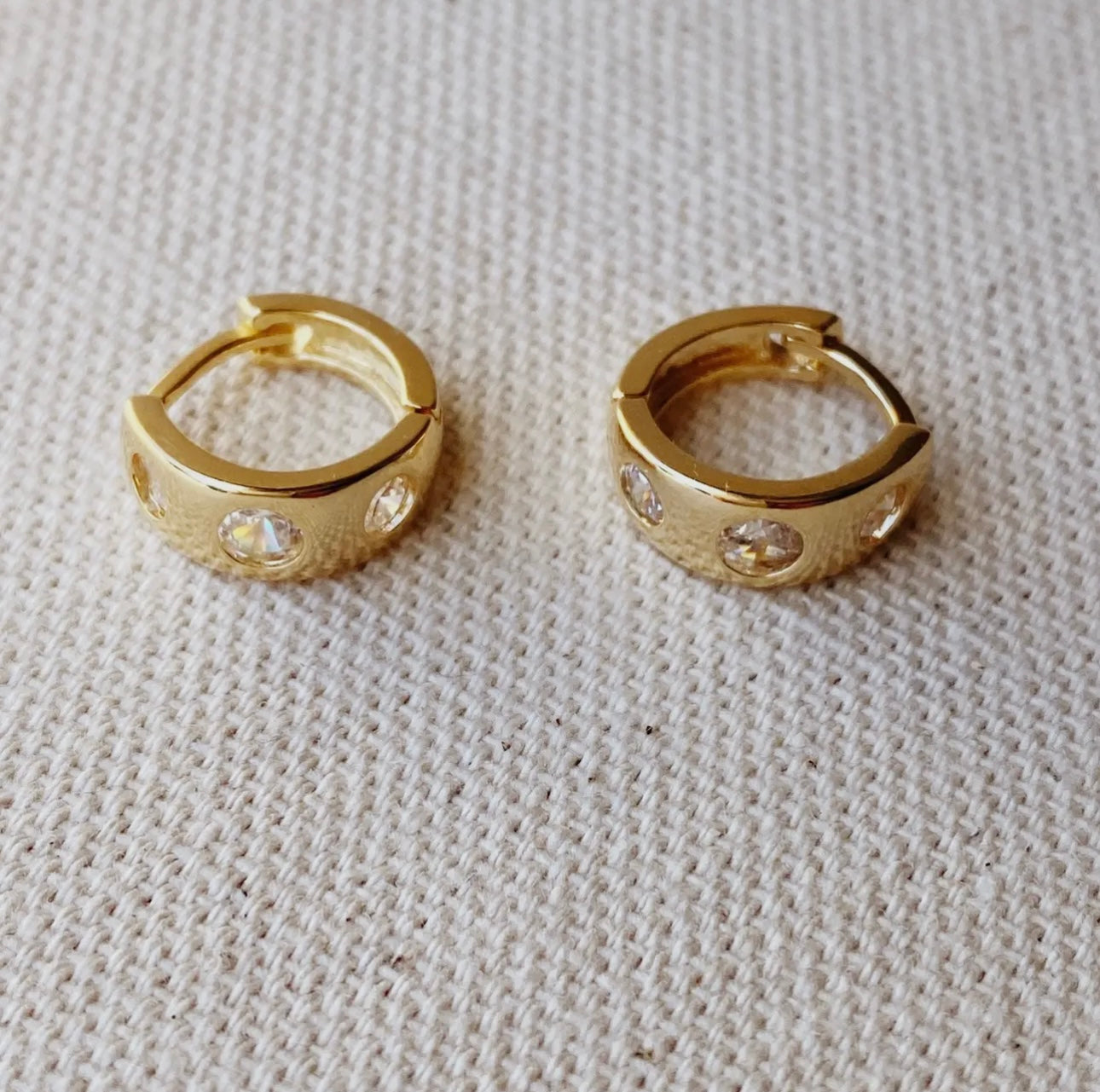 18k gold filled huggie hoop with diamonds