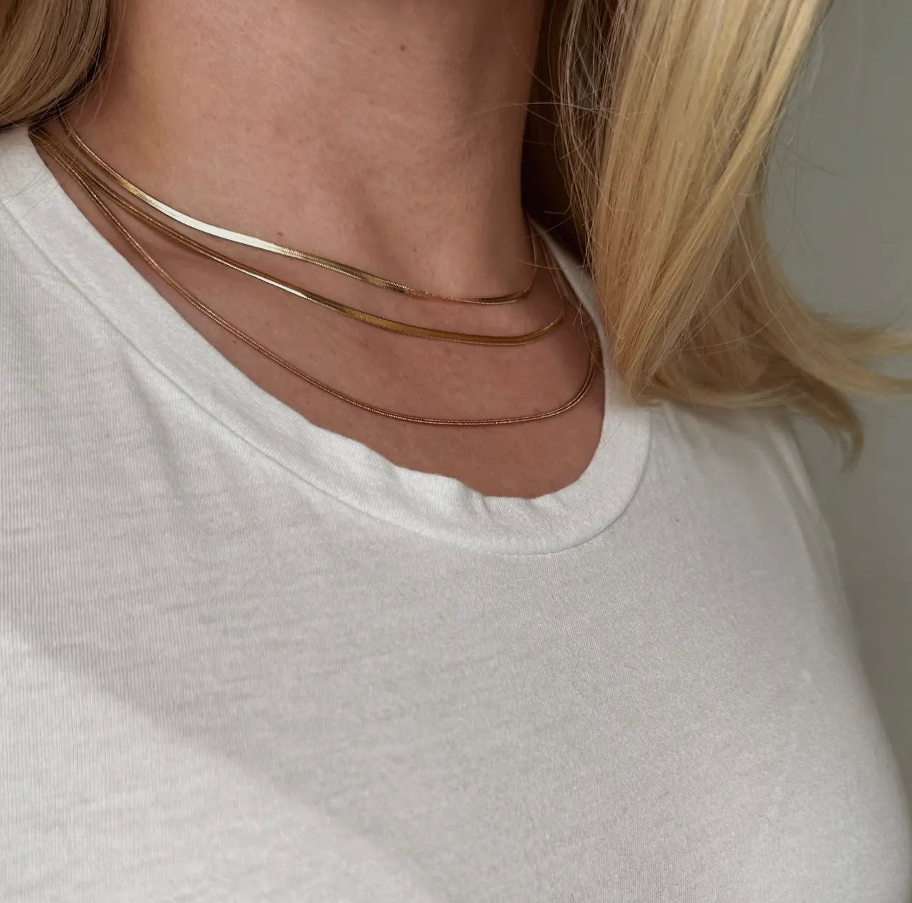 18k gold gilled thin herringbone chain