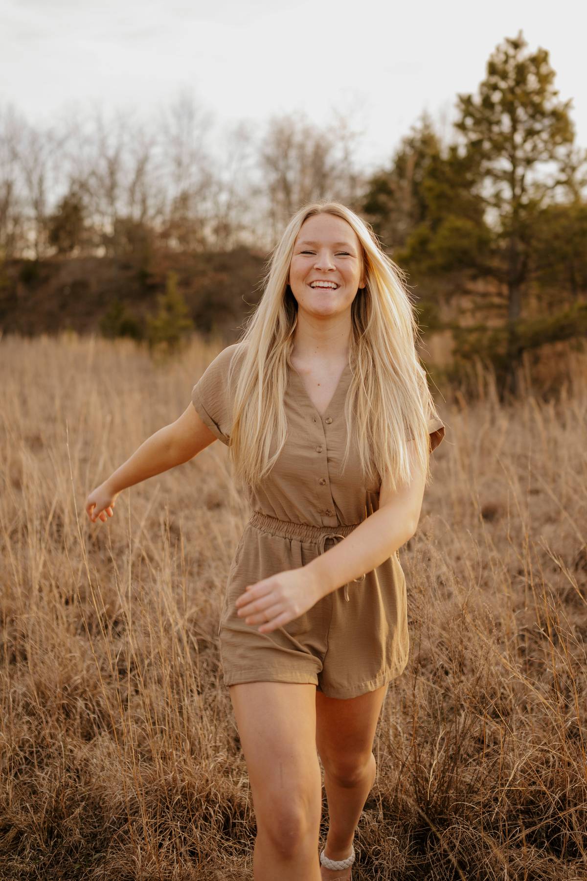 khaki button romper