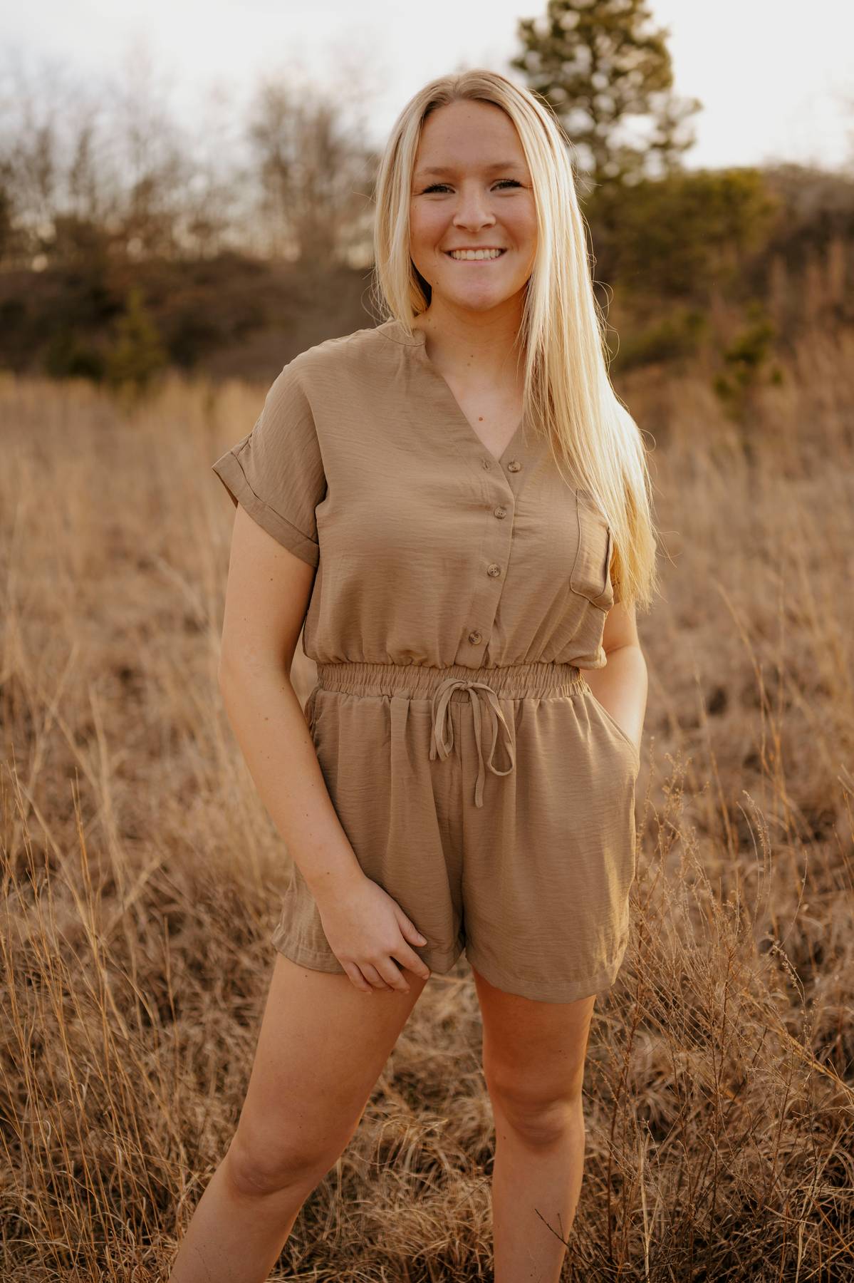 khaki button romper