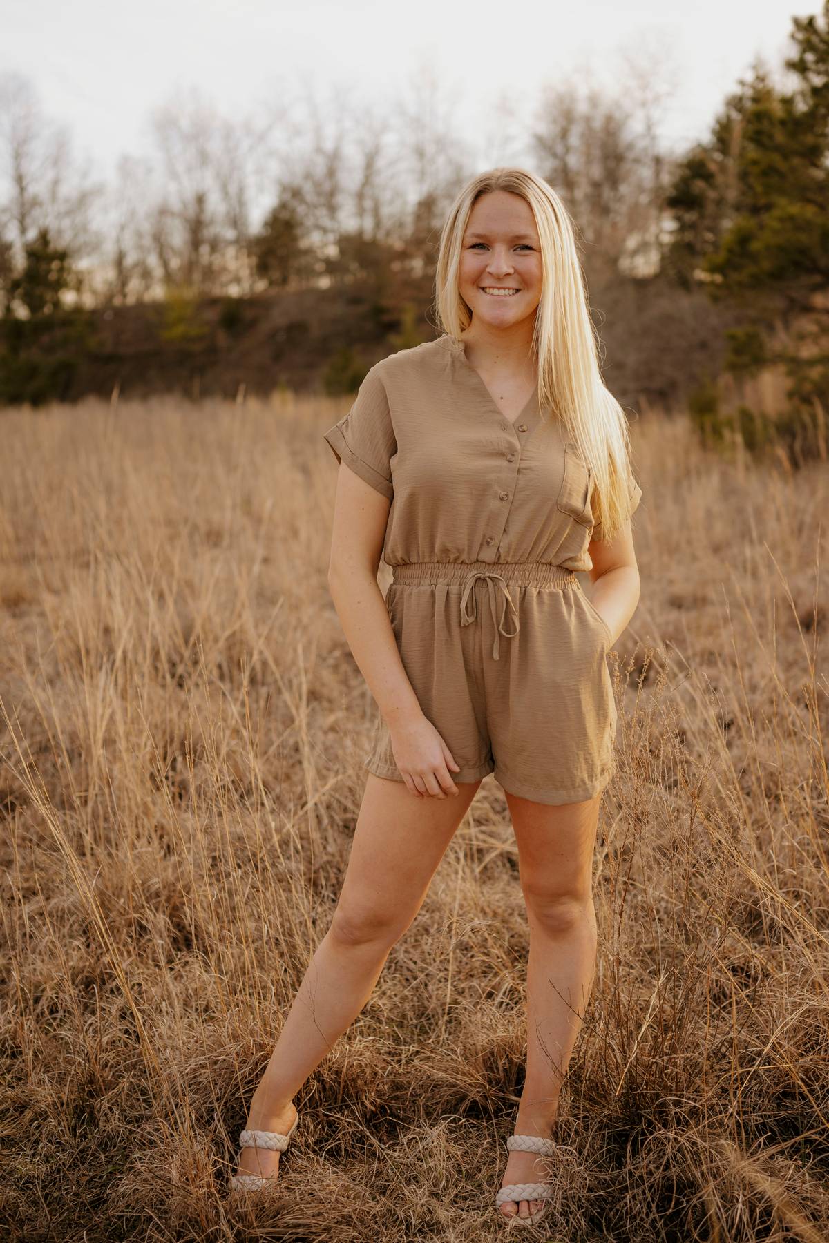 khaki button romper