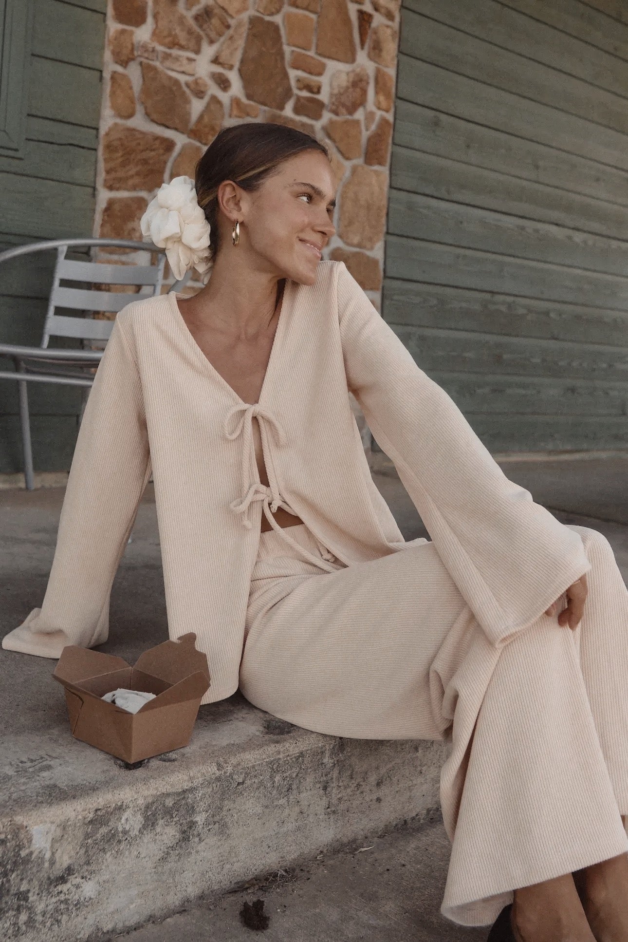 tie cardigan & pant set
