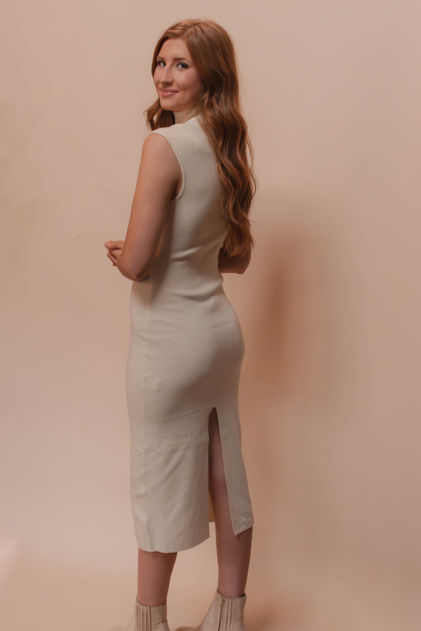 mock neck midi dress