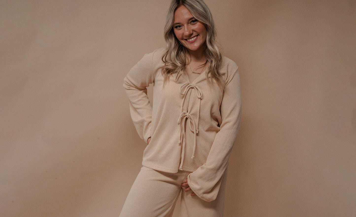 tie cardigan & pant set