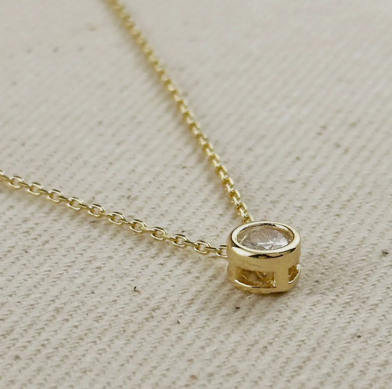 18k gold filled solitaire diamond charm necklace