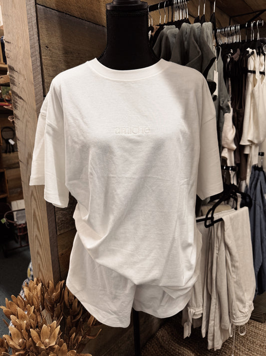 amiche white tee & short set