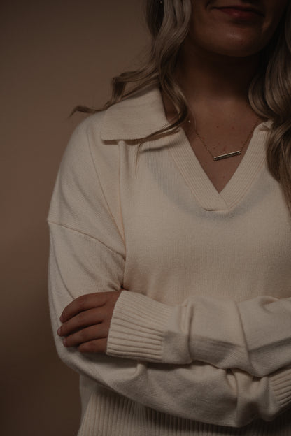 cream collared knit long sleeve
