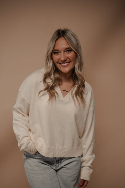 cream collared knit long sleeve