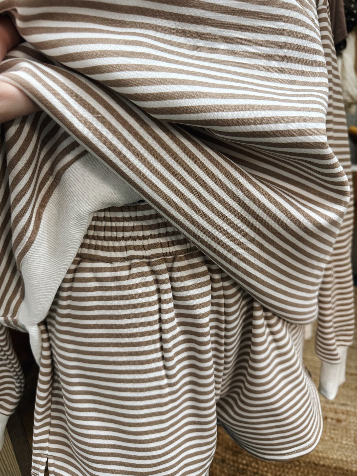 brown striped mock neck set