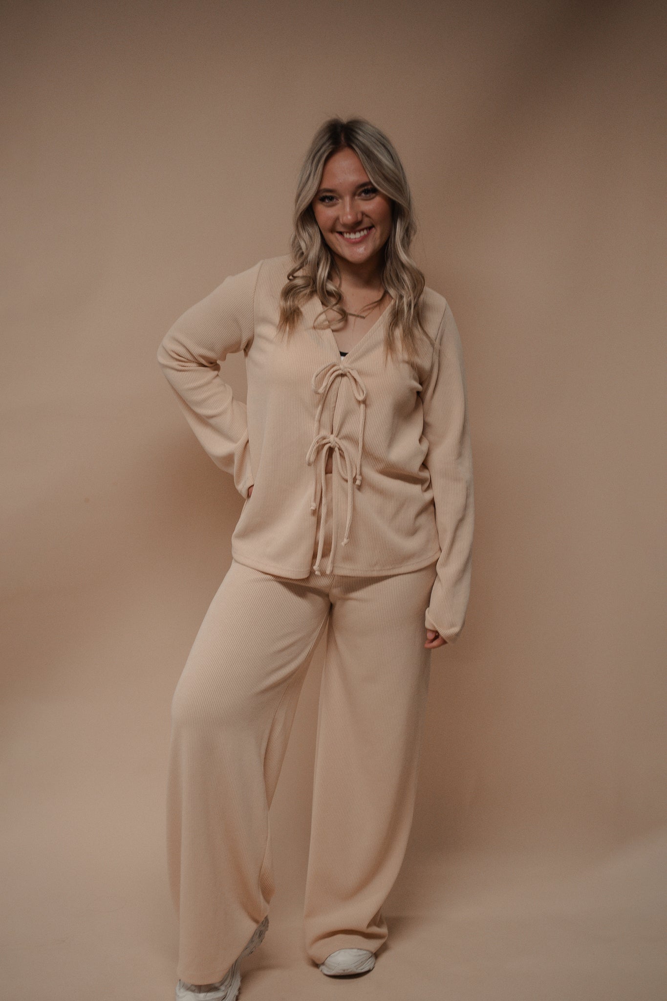 tie cardigan & pant set