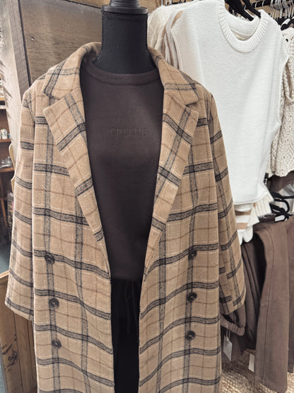 plaid calf length overcoat