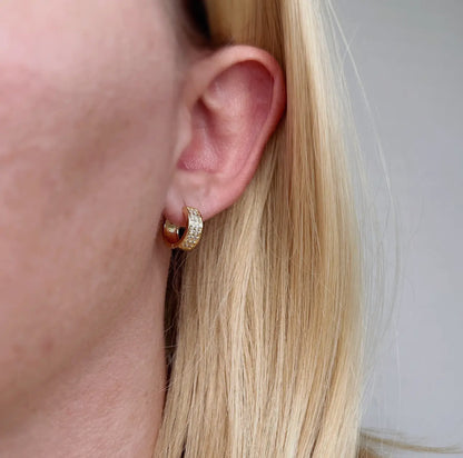 18k gold filled wide mini diamond hoop earrings
