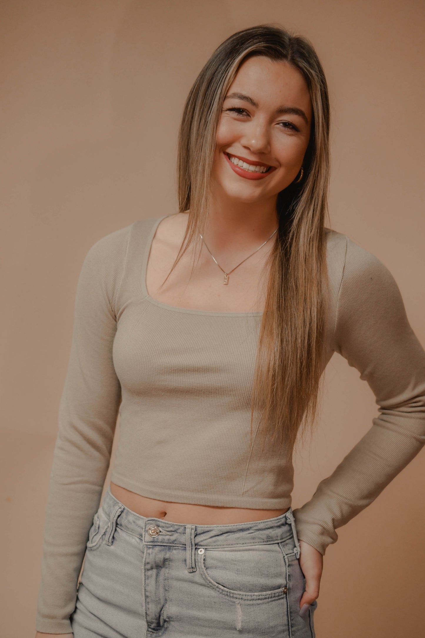 square-neck seamless long sleeve