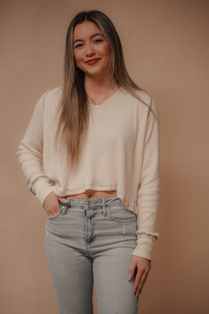 waffle v-neck longsleeve top