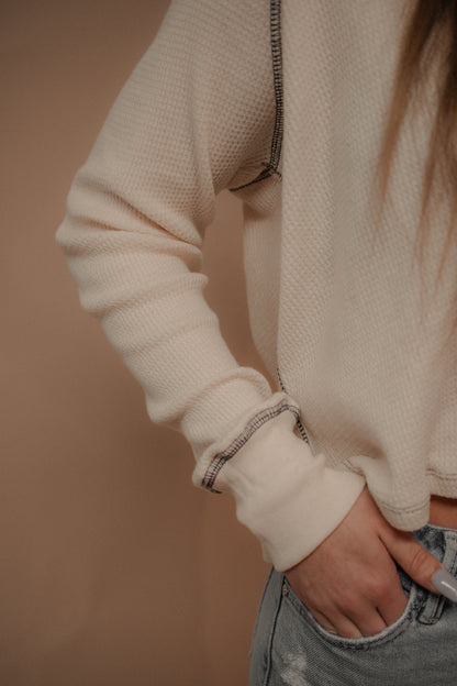 waffle v-neck longsleeve top