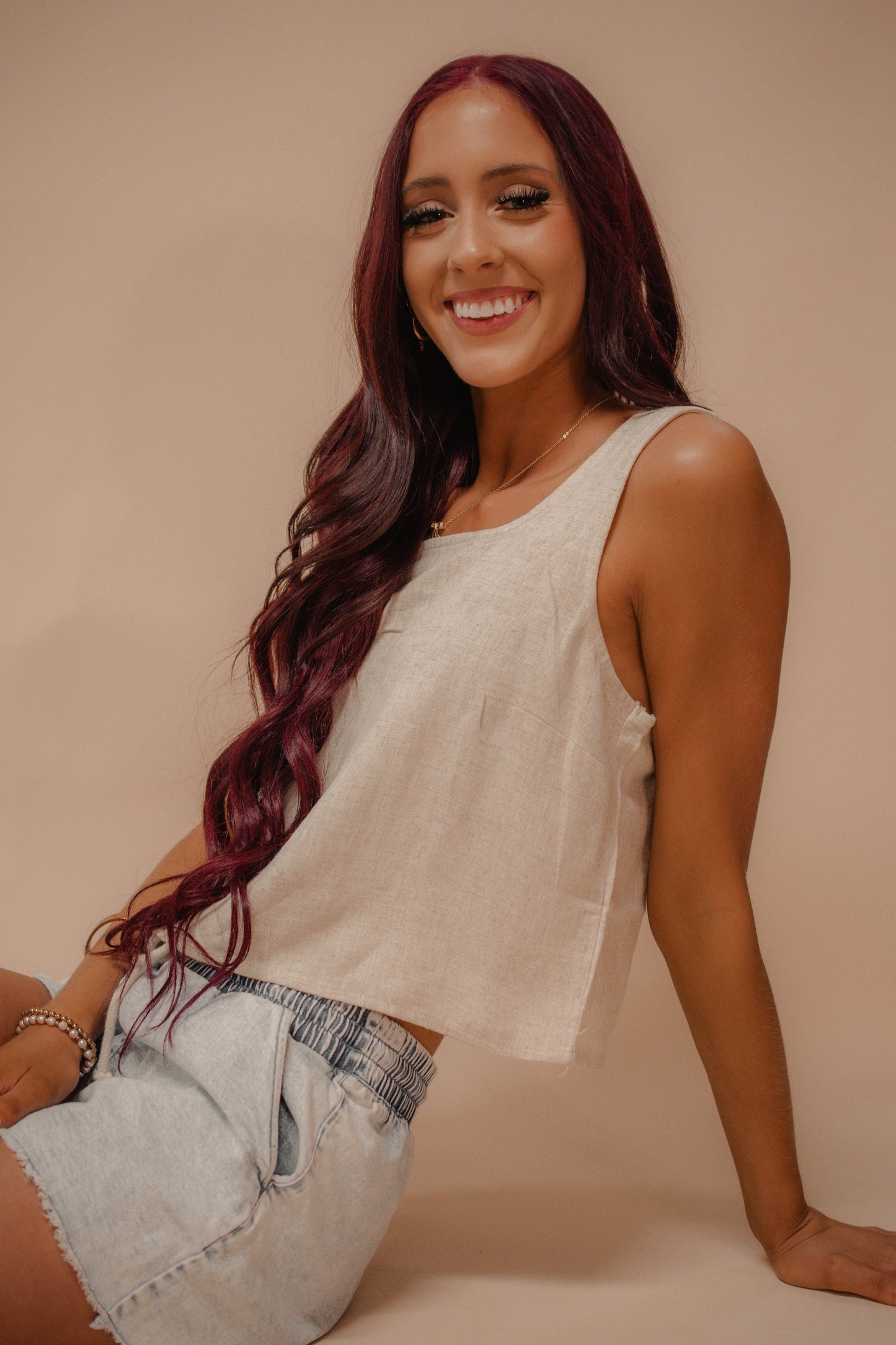 square neck linen tank