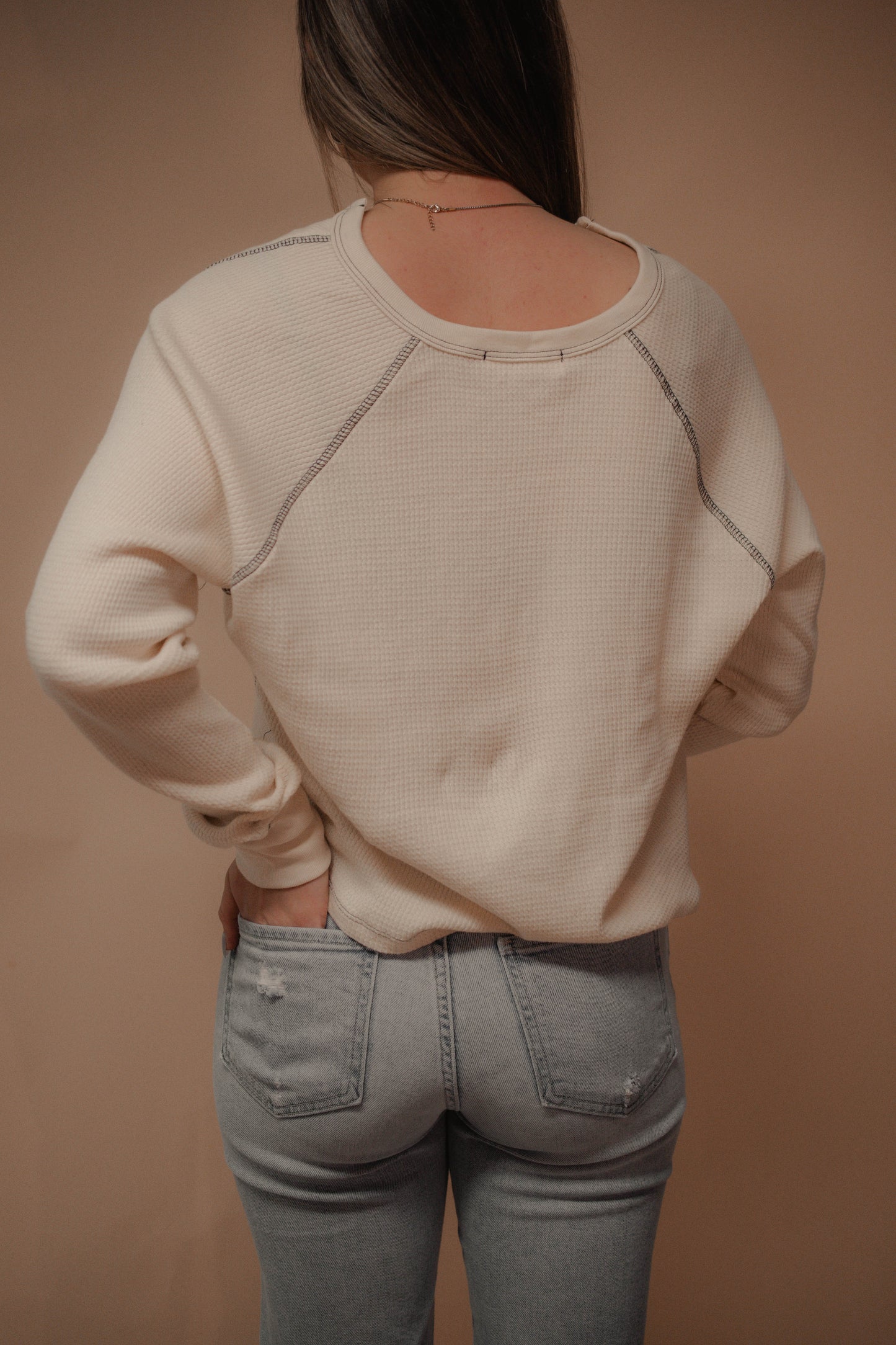 waffle v-neck longsleeve top
