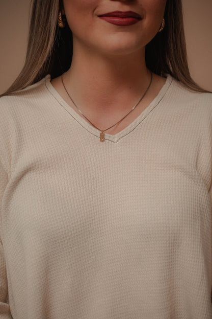 waffle v-neck longsleeve top