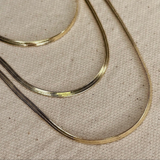 18k gold gilled thin herringbone chain