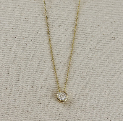 18k gold filled solitaire diamond charm necklace