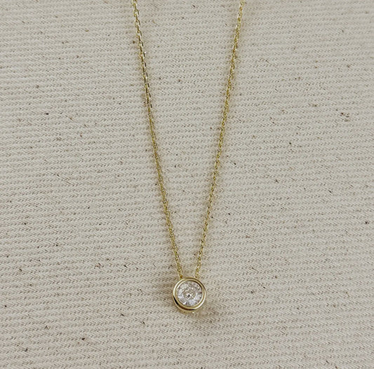 18k gold filled solitaire diamond charm necklace