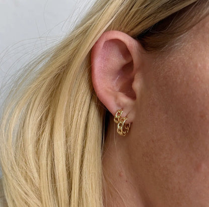 18k gold filled cuban chain hoop earrings
