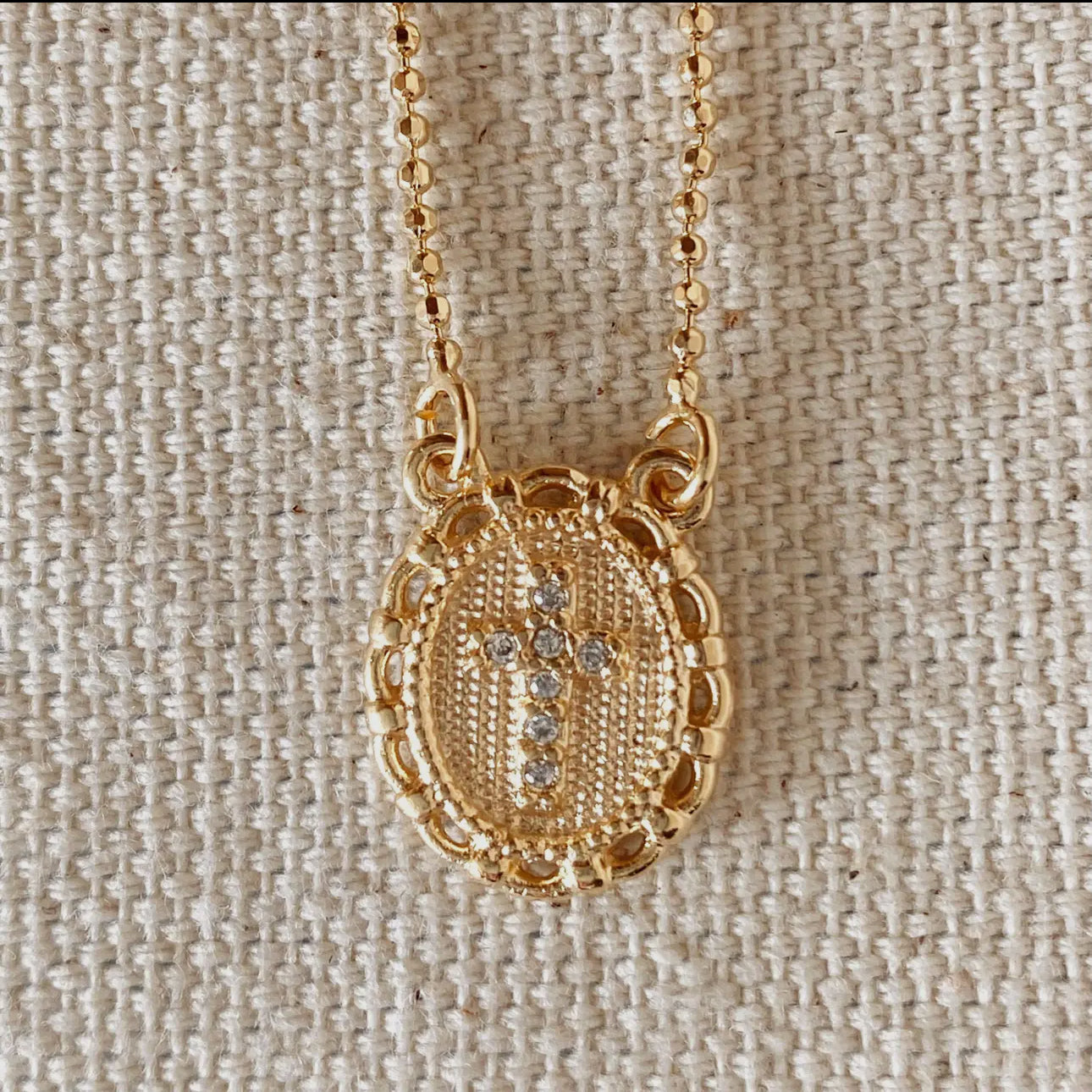 18k gold filled cross plate scapular necklace