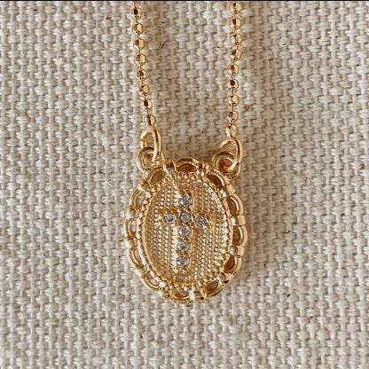 18k gold filled cross plate scapular necklace