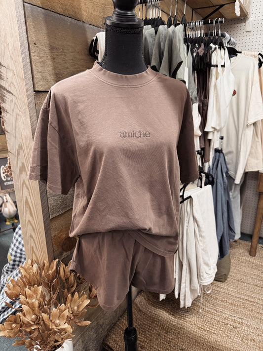 amiche mocha brown tee & short set