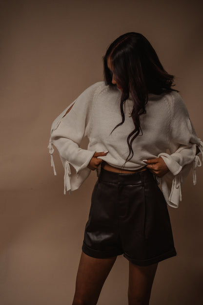 high waisted faux leather shorts