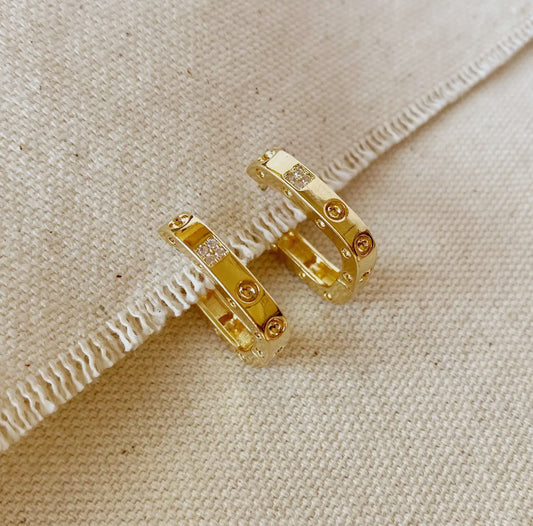 18k gold filled medium rectangular hoop earrings