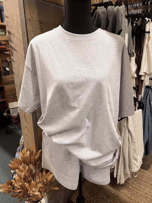 amiche gray tee & short set