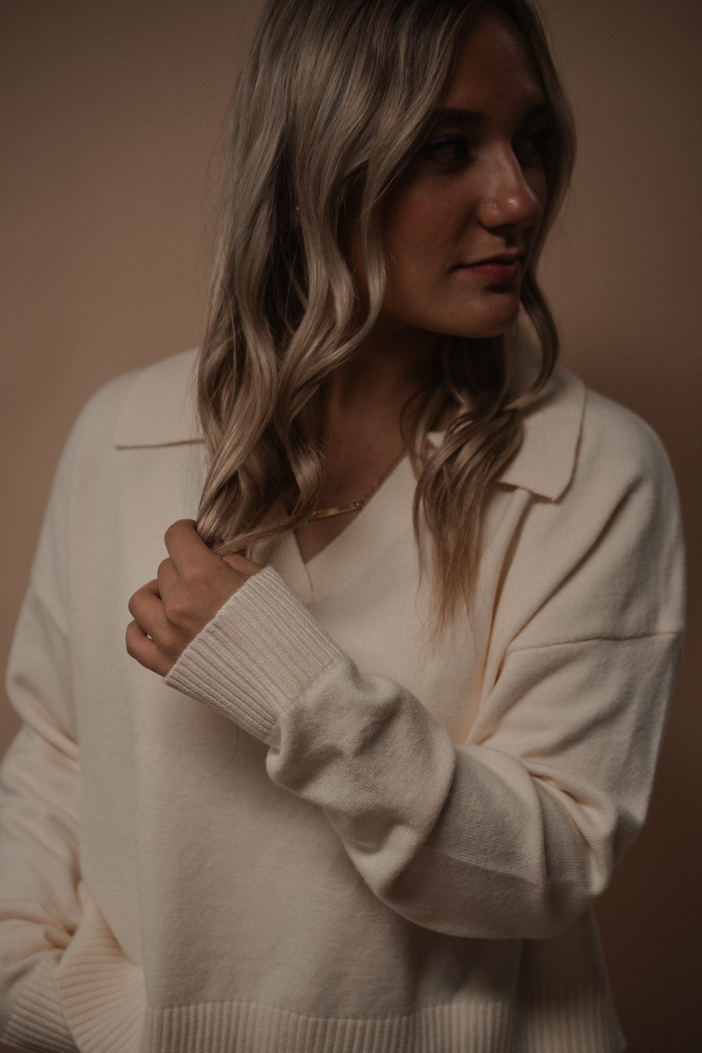 cream collared knit long sleeve