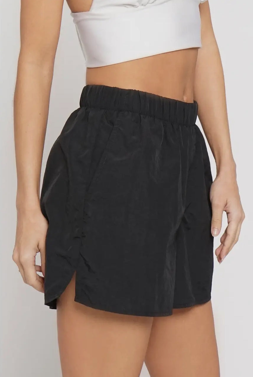 black nylon shorts