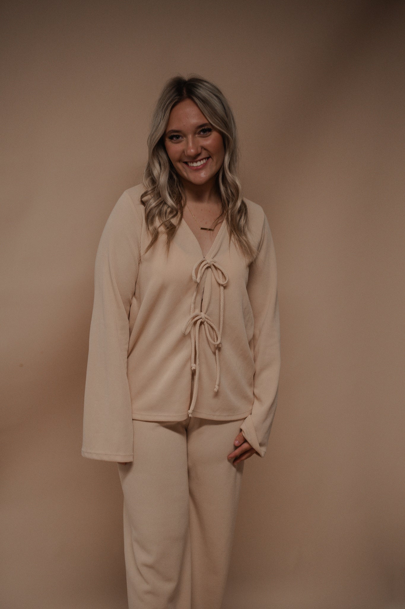 tie cardigan & pant set