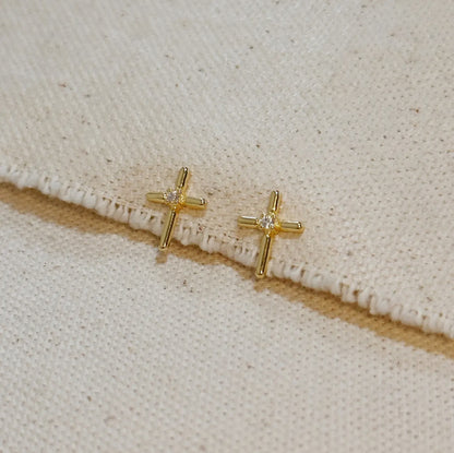 18k gold filled mini cross stud earrings