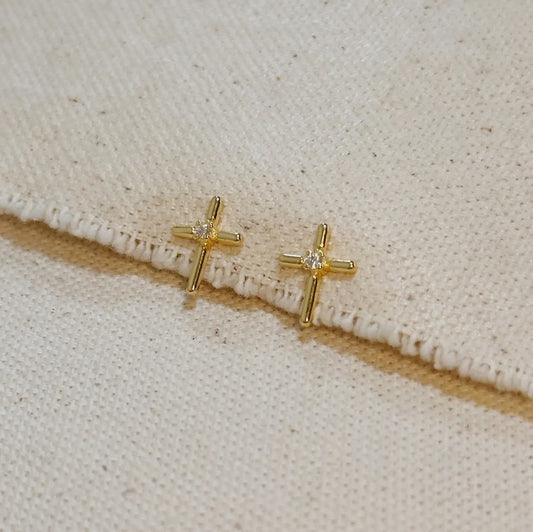 18k gold filled mini cross stud earrings