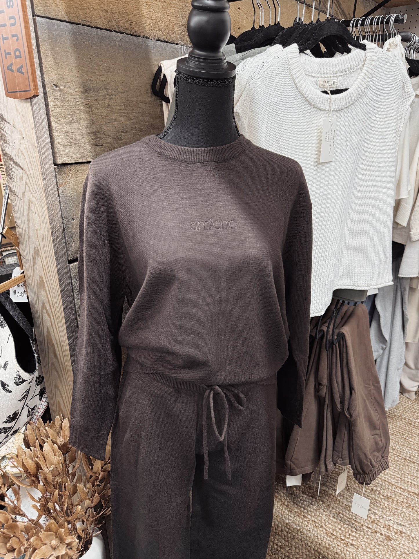yarn knit mocha sweater & pant set