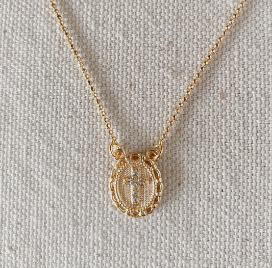 18k gold filled cross plate scapular necklace