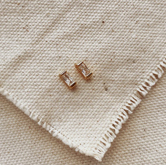 18k gold filled cubic zirconia baguette stud earrings