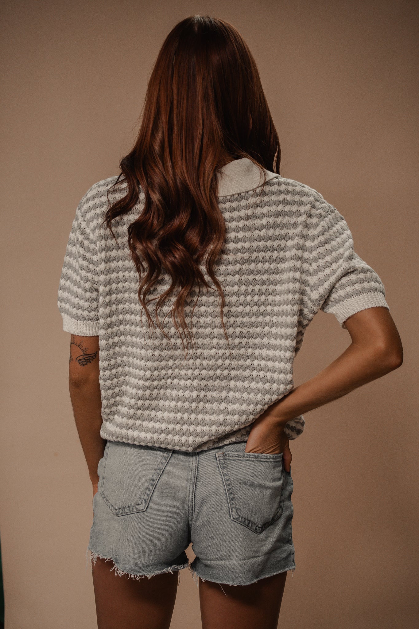 striped short sleeve knit top